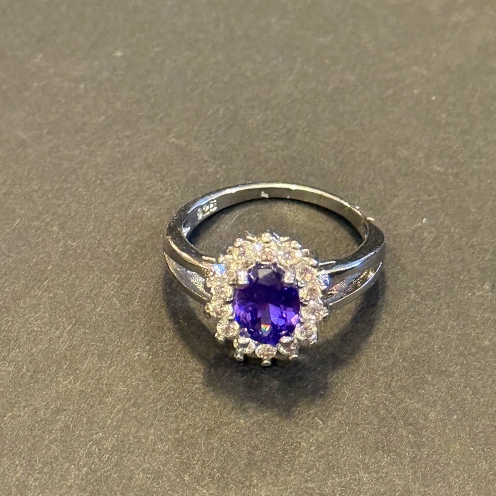 Sterling Silver Purple Halo Ring - Picture 9 of 10